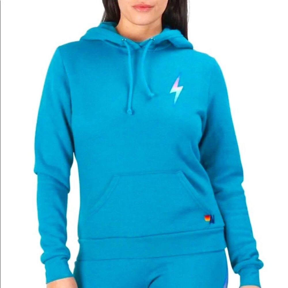 Aviator Nation Rainbow Fade Bolt Pullover Hoodie w/ pockets: Aqua - Size XXL